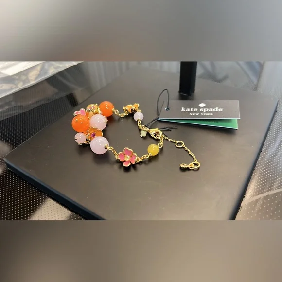 SALE🔥 NIP Kate Spade Freshly Picked Bracelet Pink Orange Yellow Gold Tone - Picture 7 of 15